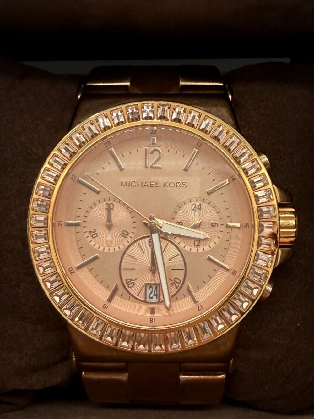 Michael Kors Rose Gold Tone Baguette Bezel Chronograph Ladies Watch MK5412 - Picture 3 of 7